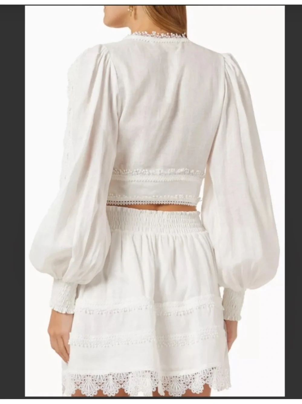 Waimari Chloe Ivory Linen Lace Trim Skater Mini Skirt Size M